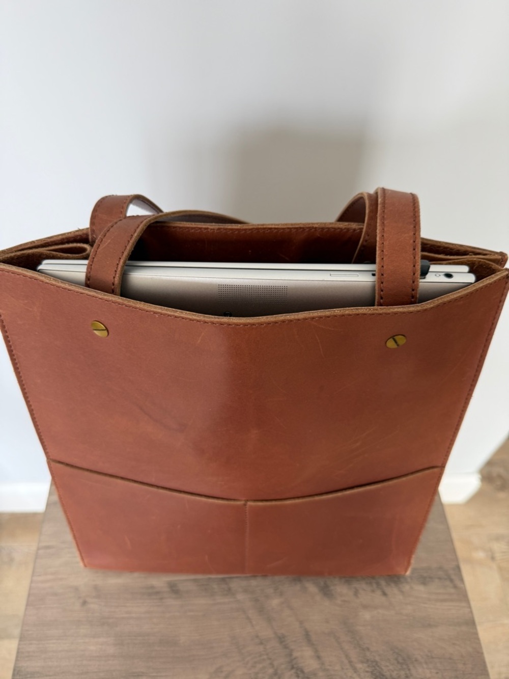 Madewell Classic Brown Leather Computer Work Tote Bag - Picture 4 of 8